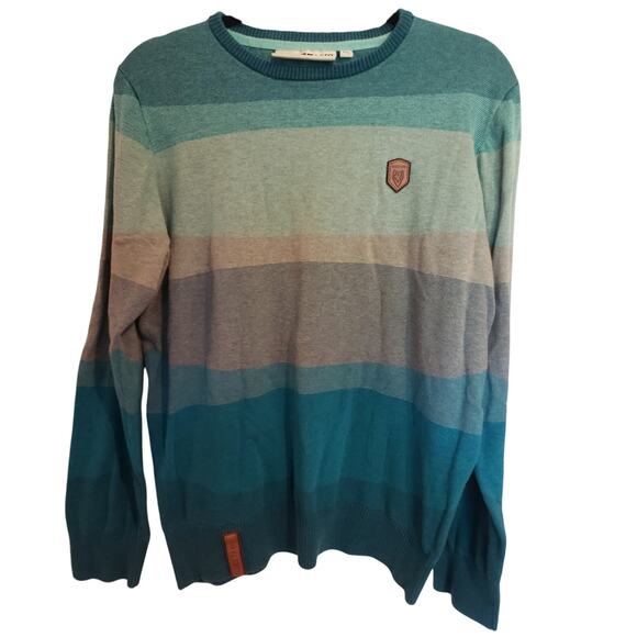 Naketano Men's Jumper Teal Blue Stipe Cotton Crew Neck Sweater XL - Picture 1 of 8